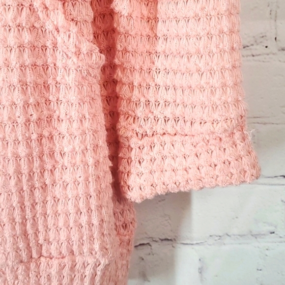 Chris & Carol Tie Neck Cardigan Sweater Baby Pink Open Waffle Knit Neutral Sz L - Picture 12 of 17